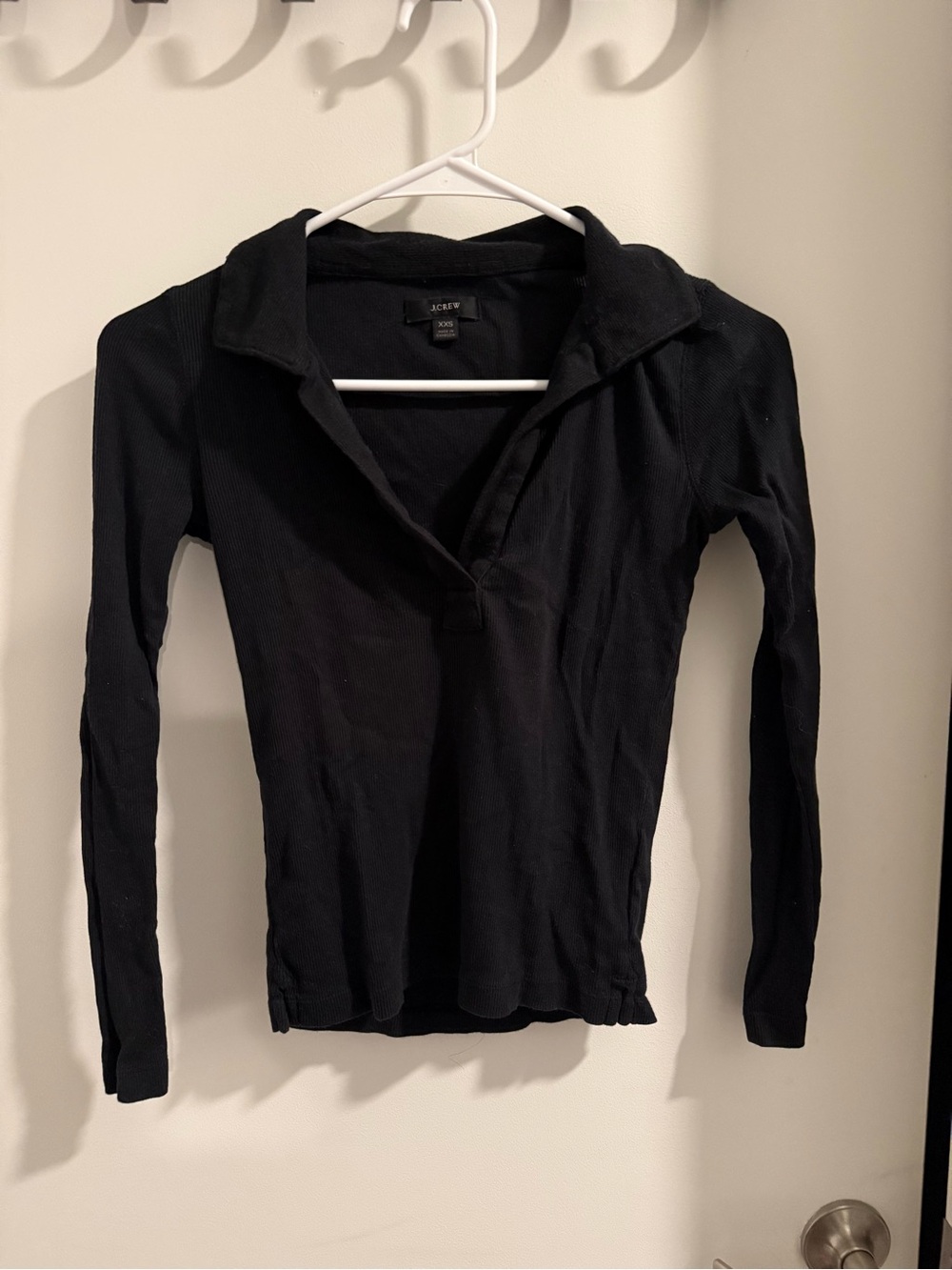 J. Crew Black Long Sleeve Polo Ribbed Top